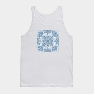 Indigo Floral Symmetrical Repeat Pattern Tank Top